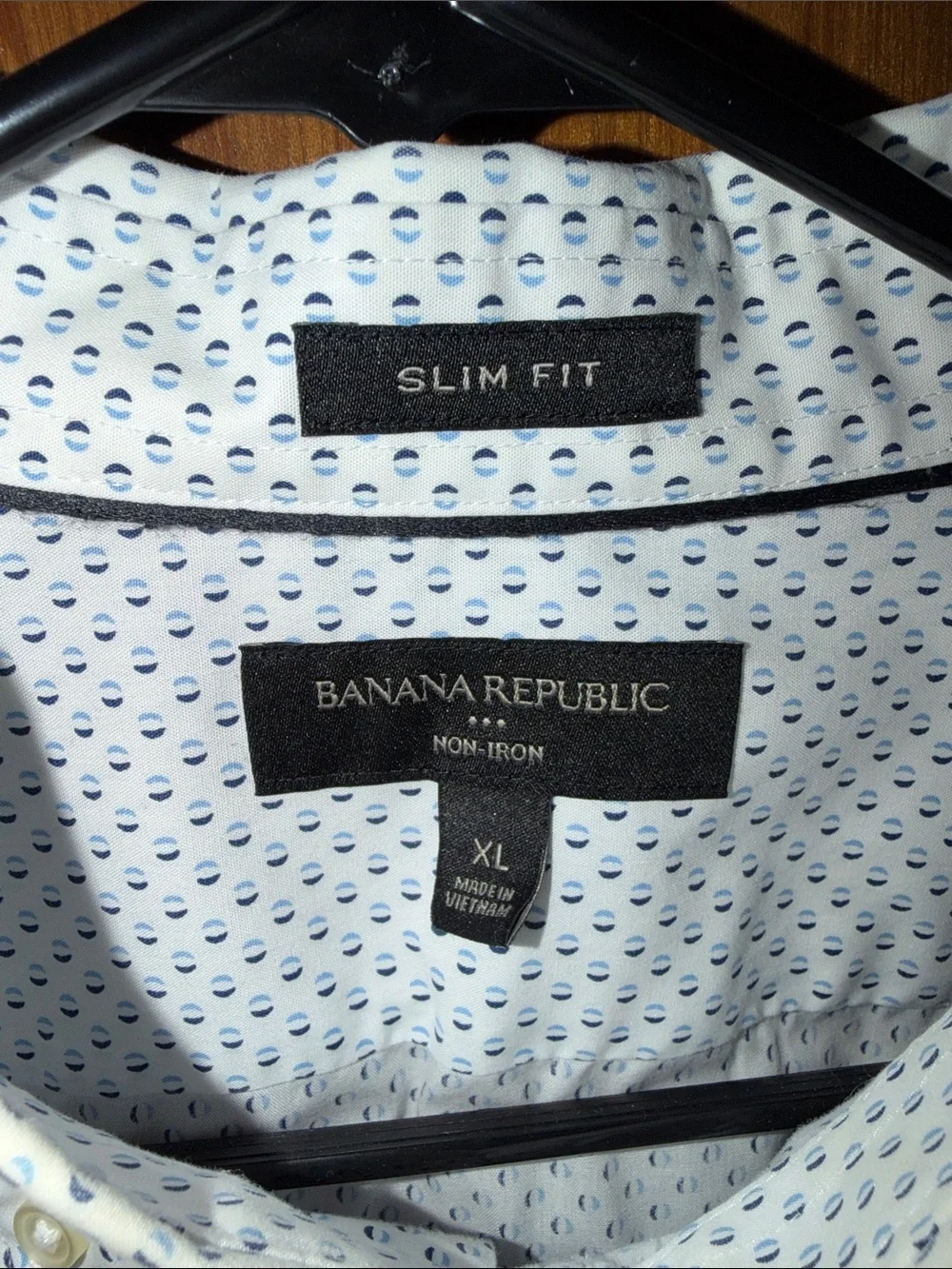 Banana Republic White Dress Shirt with Navy Micro Dots